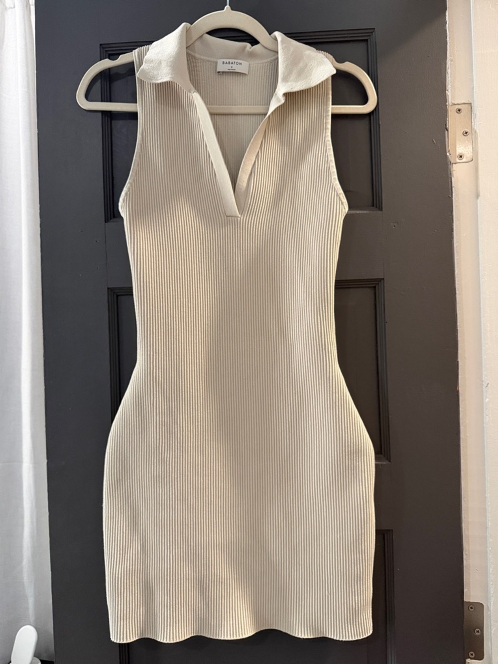 Aritzia Babaton cream Sculpt -  Ribbed Polo Tank Mini Dress